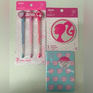 Yoobi Barbie Oversized Eraser, Mini Journal Notebook, 3pk Gel Pens Bundle NWT